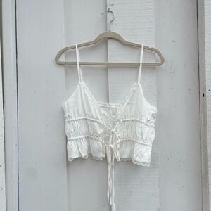 Elegant White Lace Trimmed Women's Top